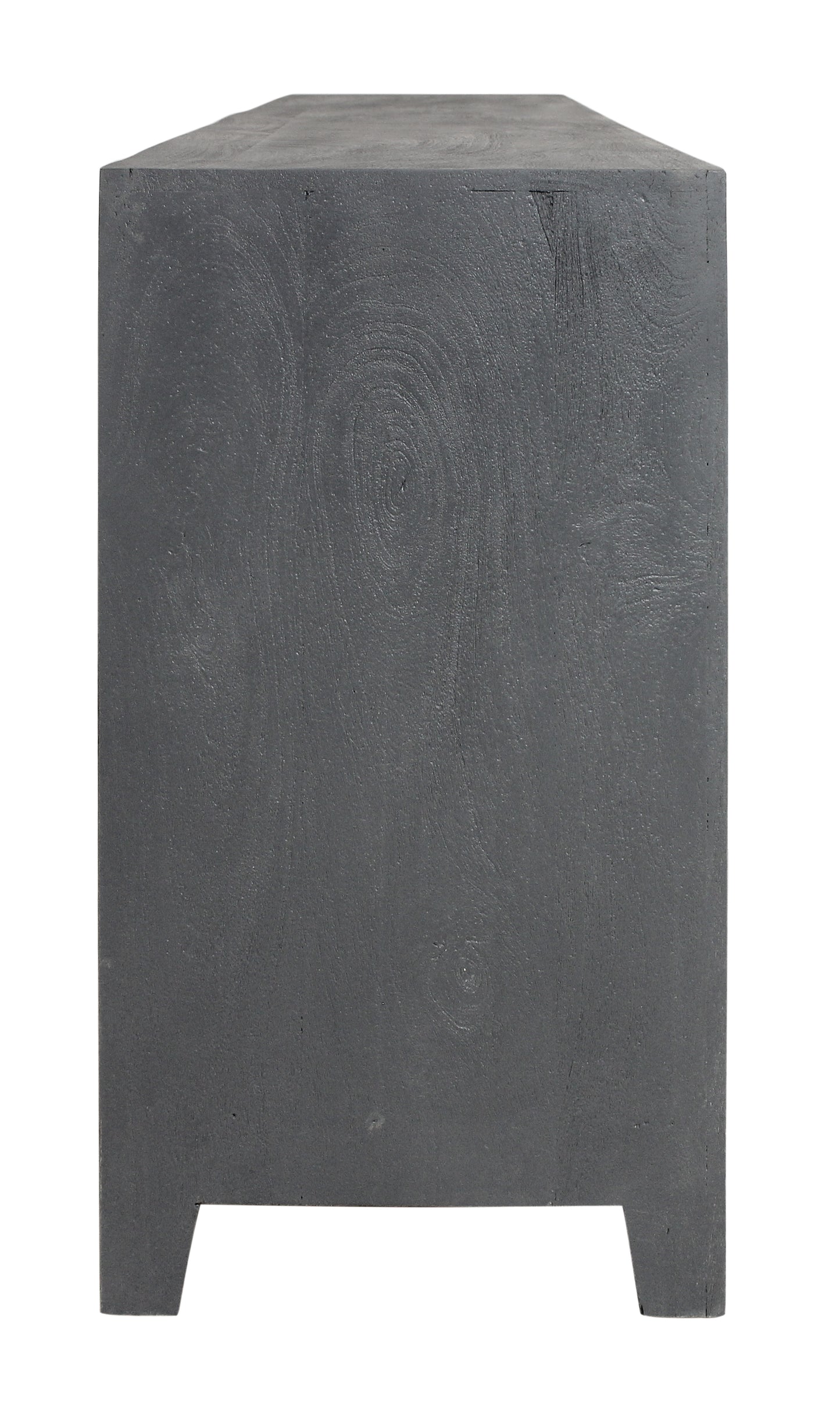 Dark Grey Carved Floral Distressed Solid Wood Media Console