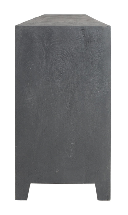Dark Grey Carved Floral Distressed Solid Wood Media Console