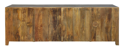 Dark Grey Carved Floral Distressed Solid Wood Media Console