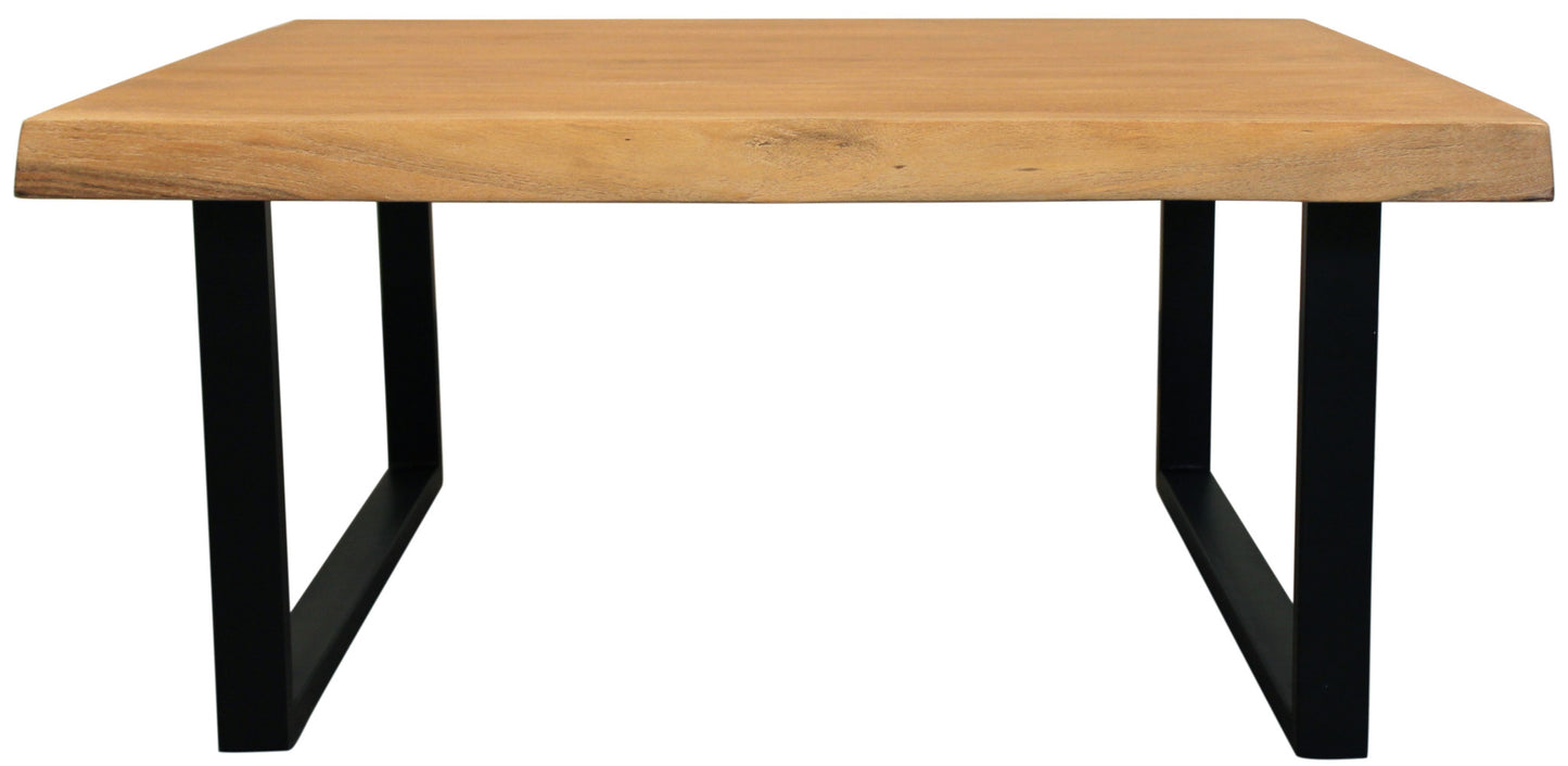 Natural & Black Solid Wood & Iron Square Distressed Coffee Table image 3
