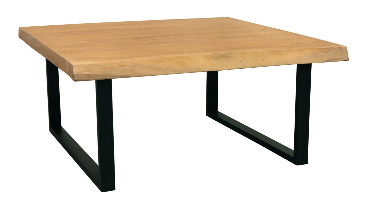 Natural & Black Solid Wood & Iron Square Distressed Coffee Table image 2