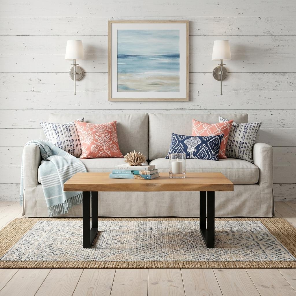 Natural & Black Solid Wood & Iron Square Distressed Coffee Table image 1
