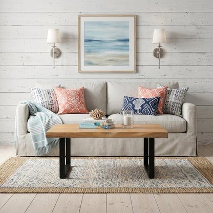 Natural & Black Solid Wood & Iron Square Distressed Coffee Table image 1