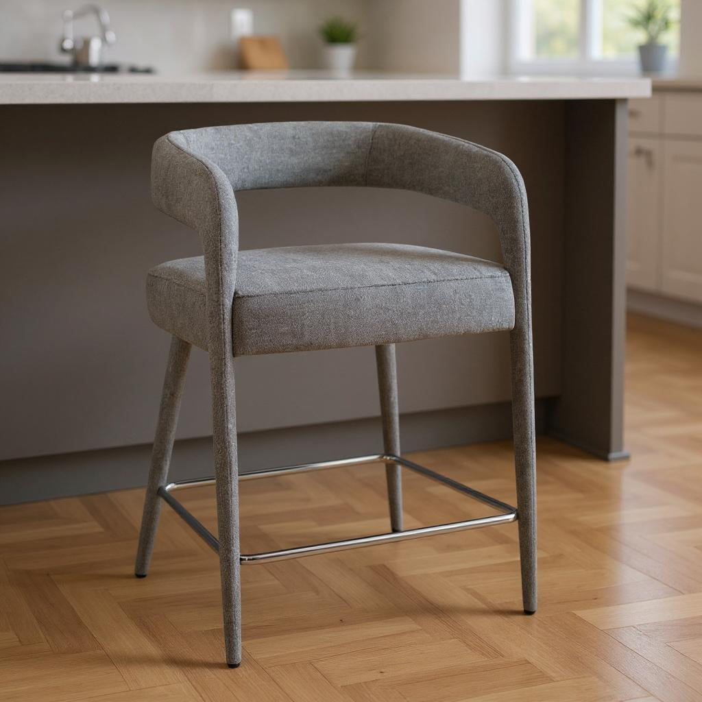 Gray Metal & Fabric Low Back Counter Height Bar Chair