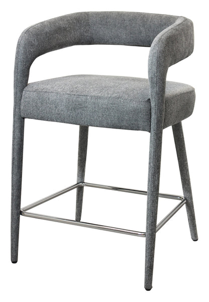 Gray Metal & Fabric Low Back Counter Height Bar Chair
