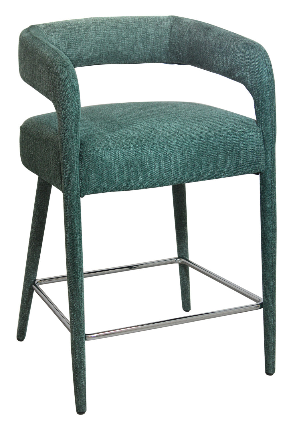 Teal Blue Metal & Fabric Low Back Counter Height Bar Chair