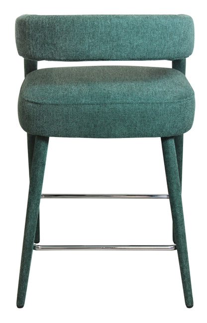 Teal Blue Metal & Fabric Low Back Counter Height Bar Chair
