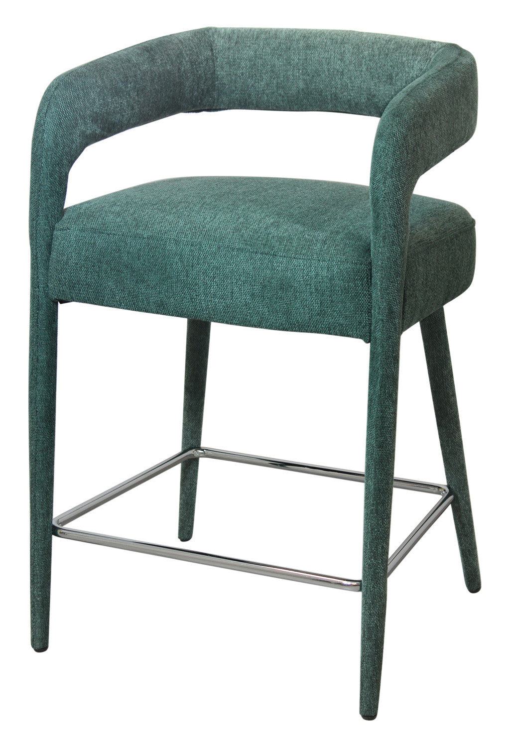 Teal Blue Metal & Fabric Low Back Counter Height Bar Chair