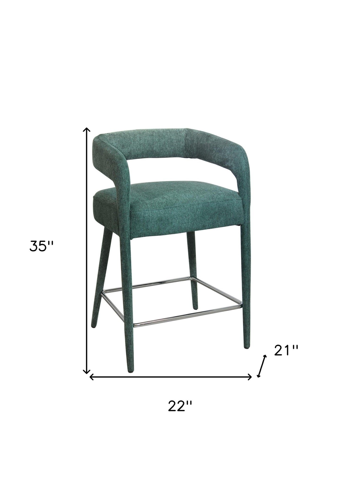 Teal Blue Metal & Fabric Low Back Counter Height Bar Chair