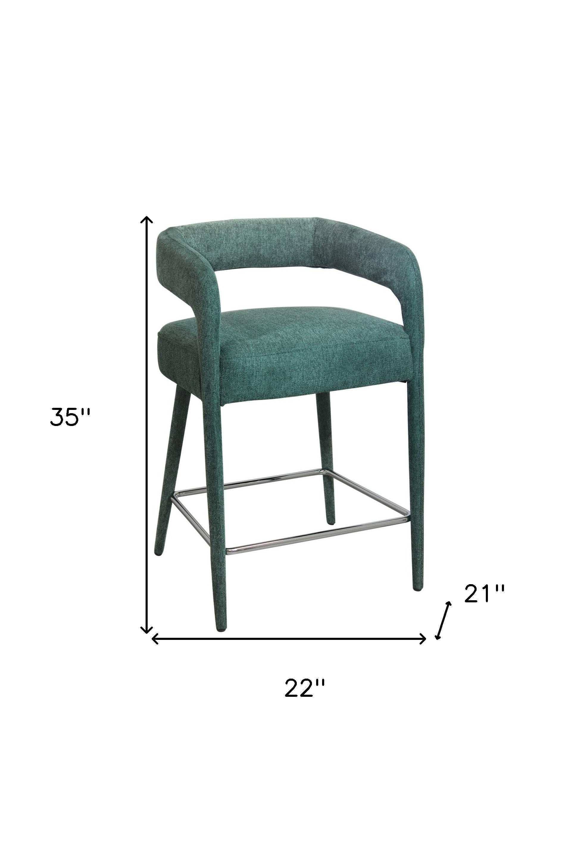 Teal Blue Metal & Fabric Low Back Counter Height Bar Chair