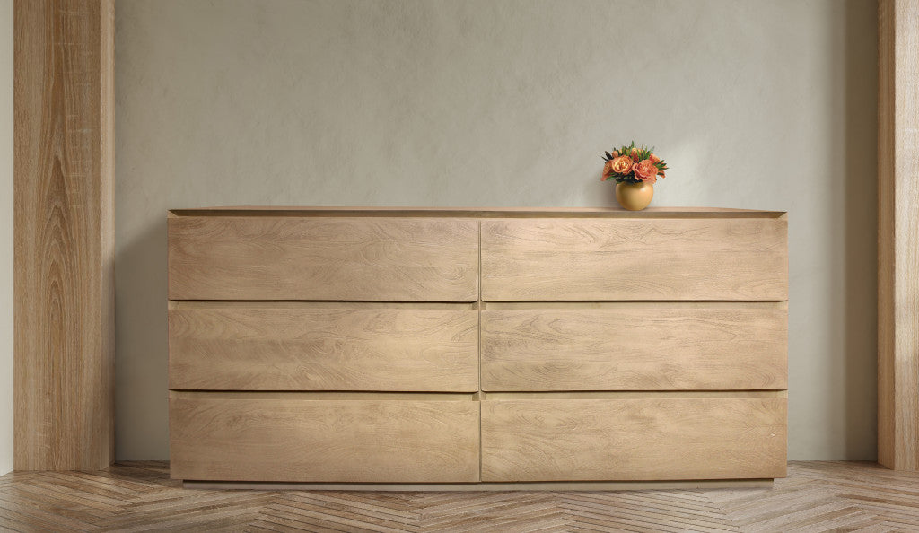Natural Solid Wood Six Drawer Double Dresser image 6