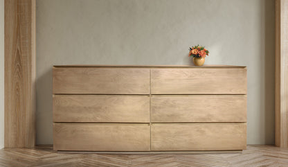Natural Solid Wood Six Drawer Double Dresser image 6