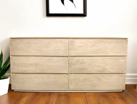 Natural Solid Wood Six Drawer Double Dresser image 1