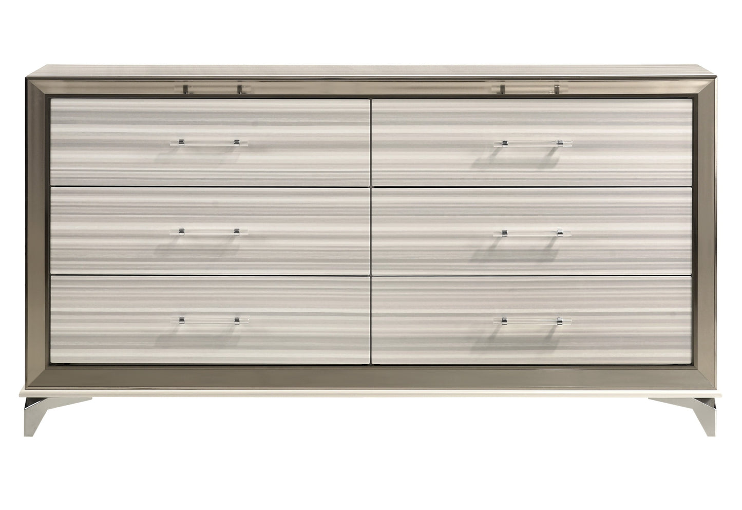 White And Silver Wood Six Drawer Double Dresser image 2