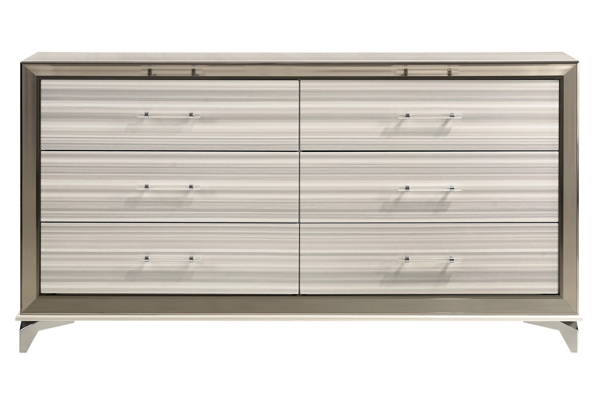 White And Silver Wood Six Drawer Double Dresser image 2