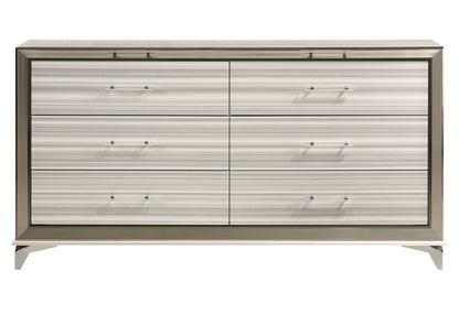 White And Silver Wood Six Drawer Double Dresser image 2