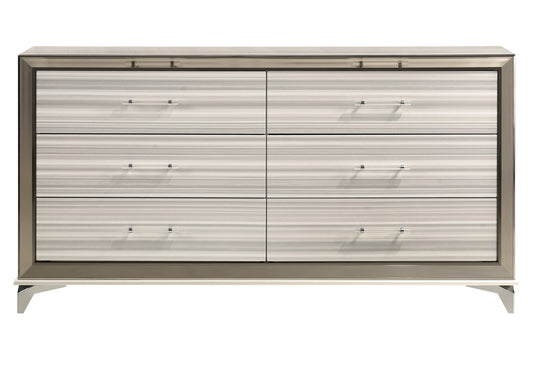 White And Silver Wood Six Drawer Double Dresser image 2