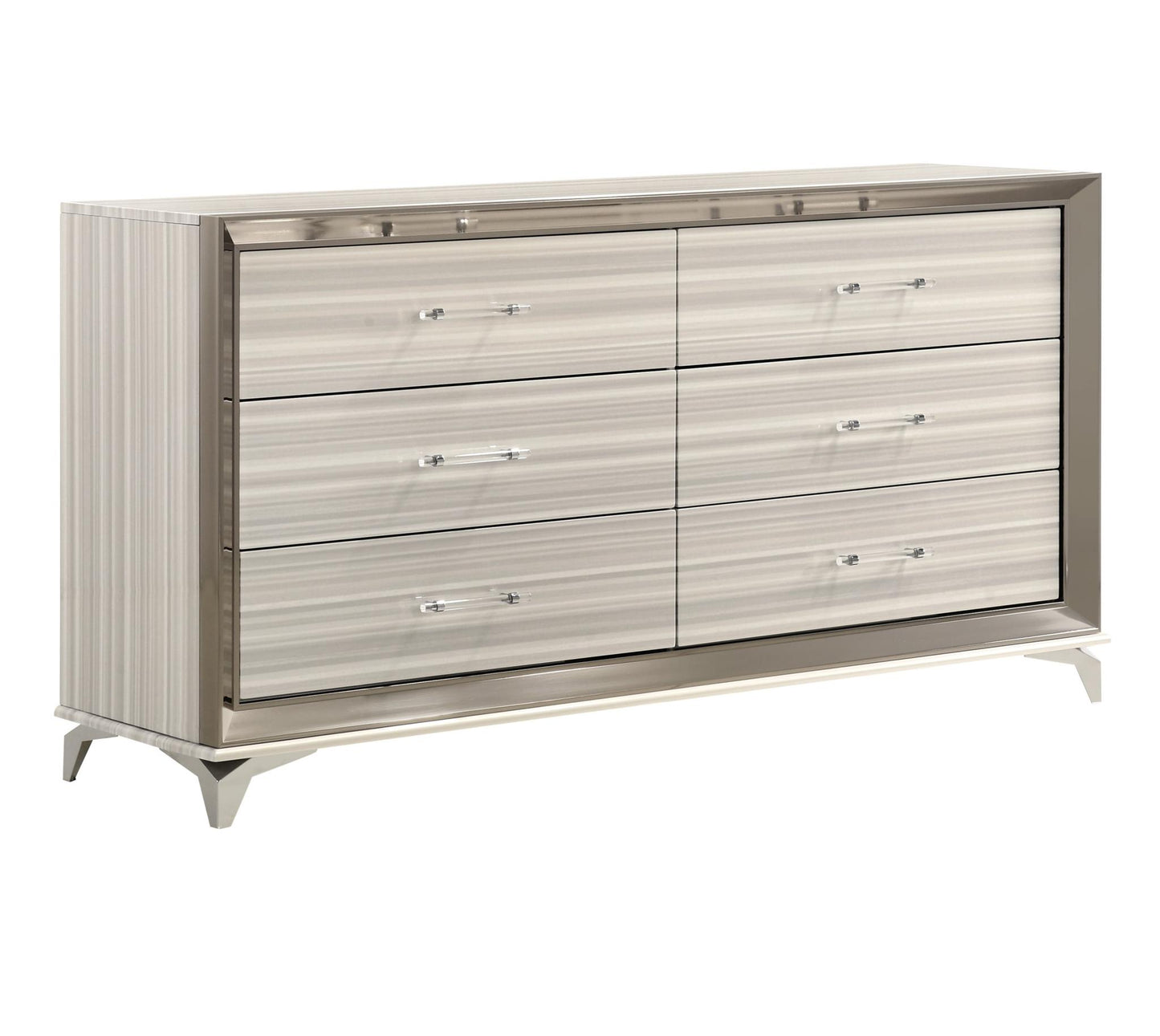 White And Silver Wood Six Drawer Double Dresser image 5