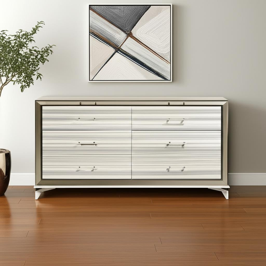 White And Silver Wood Six Drawer Double Dresser image 1