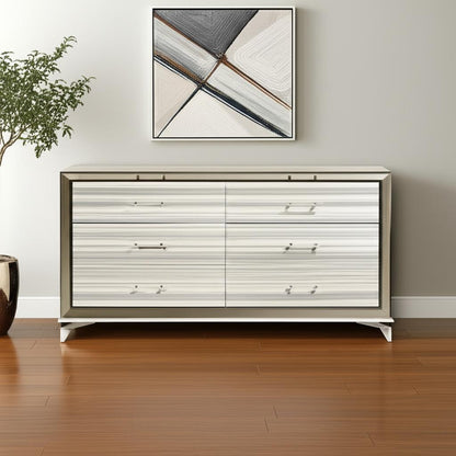 White And Silver Wood Six Drawer Double Dresser image 1