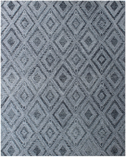 8 x 10 Black & Ivory Wool Geometric Hand Tufted Non Skid Rug