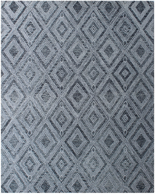 8 x 10 Black & Ivory Wool Geometric Hand Tufted Non Skid Rug