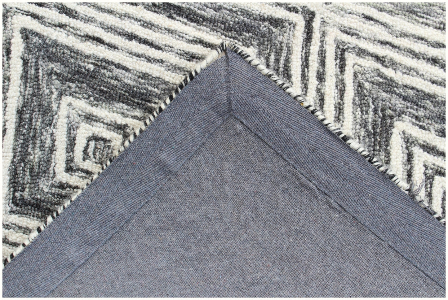 8 x 10 Black & Ivory Wool Geometric Hand Tufted Non Skid Rug