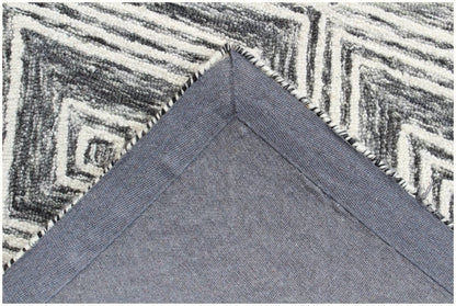 8 x 10 Black & Ivory Wool Geometric Hand Tufted Non Skid Rug