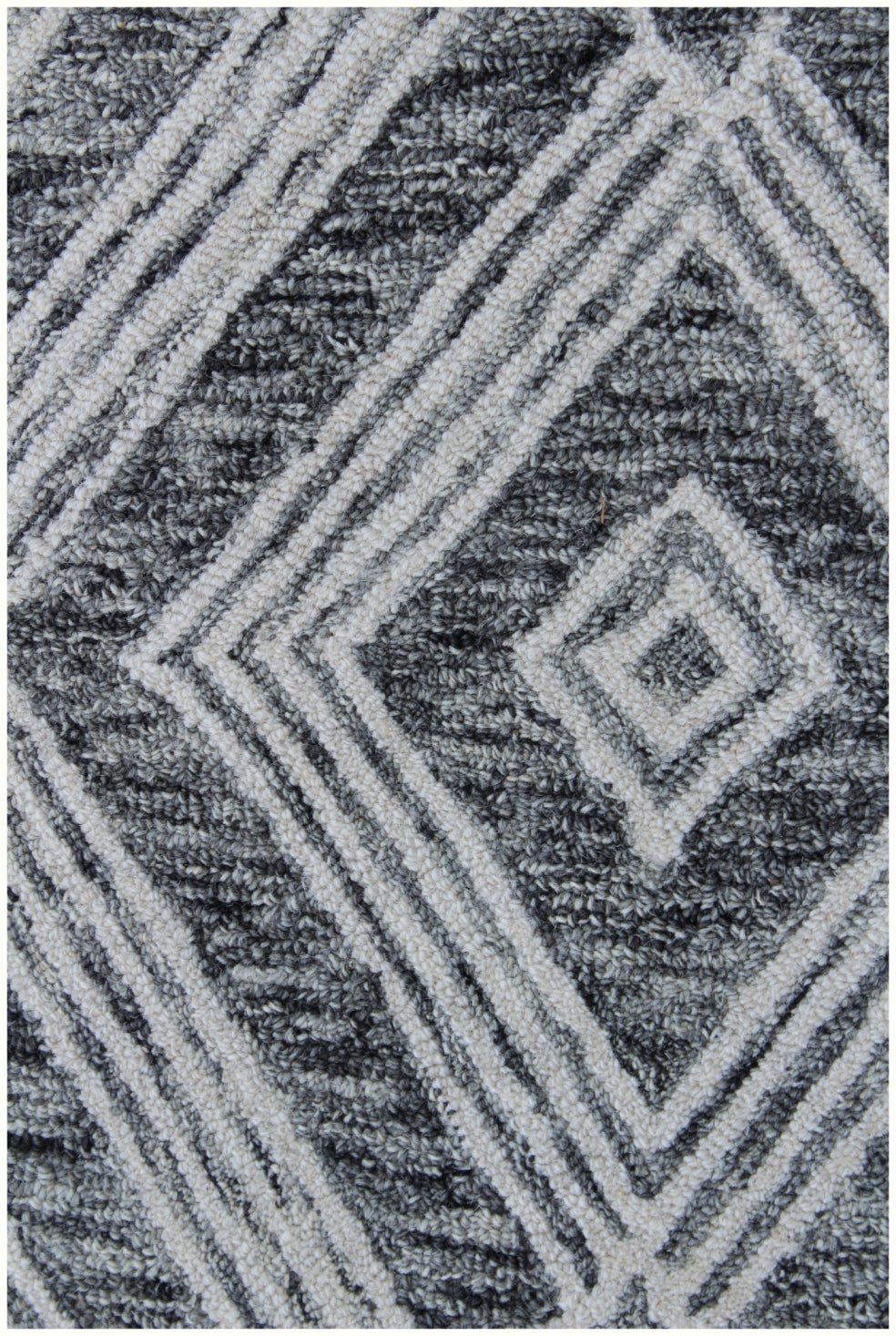 8 x 10 Black & Ivory Wool Geometric Hand Tufted Non Skid Rug