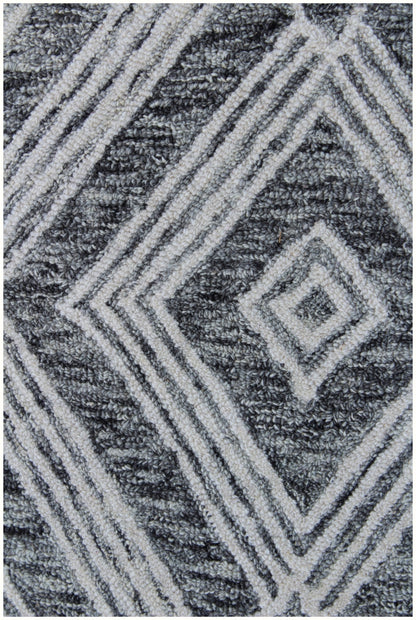 8 x 10 Black & Ivory Wool Geometric Hand Tufted Non Skid Rug
