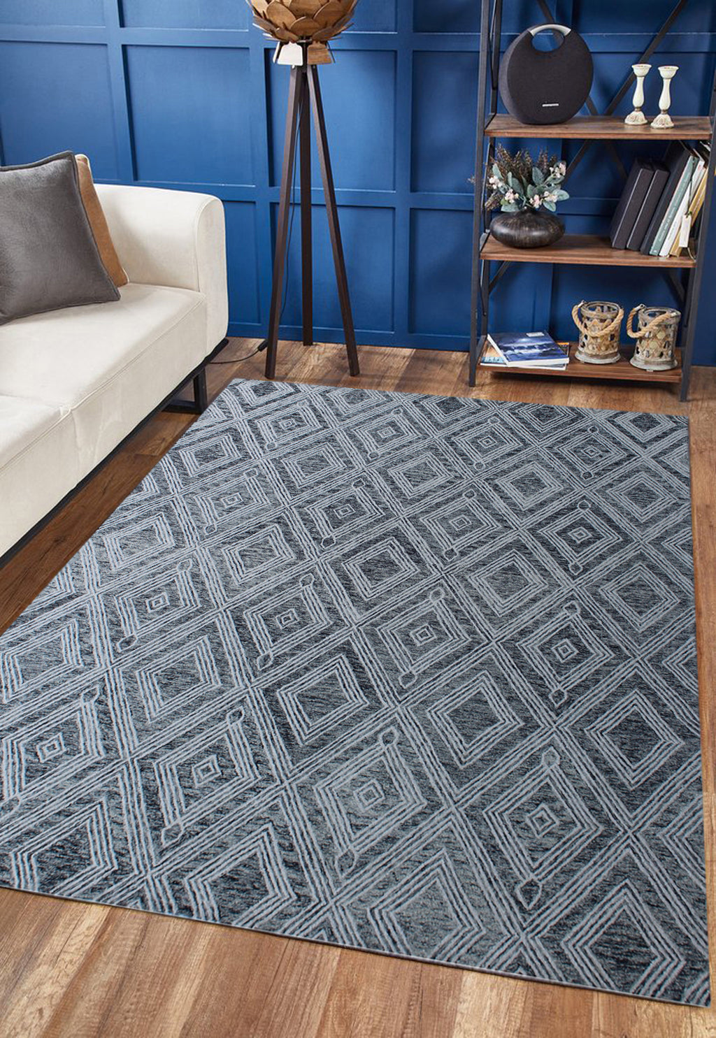 8 x 10 Black & Ivory Wool Geometric Hand Tufted Non Skid Rug