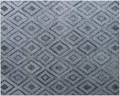 8 x 10 Black & Ivory Wool Geometric Hand Tufted Non Skid Rug