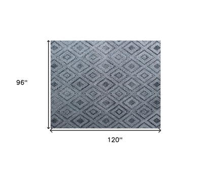 8 x 10 Black & Ivory Wool Geometric Hand Tufted Non Skid Rug