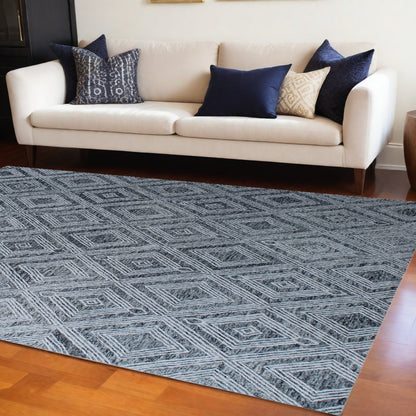 8 x 10 Black & Ivory Wool Geometric Hand Tufted Non Skid Rug