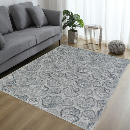 9 x 12 Silver Floral Hand Tufted Non Skid Rug