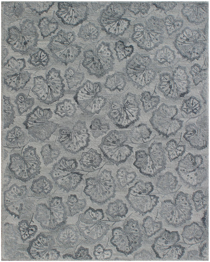 9 x 12 Silver Floral Hand Tufted Non Skid Rug