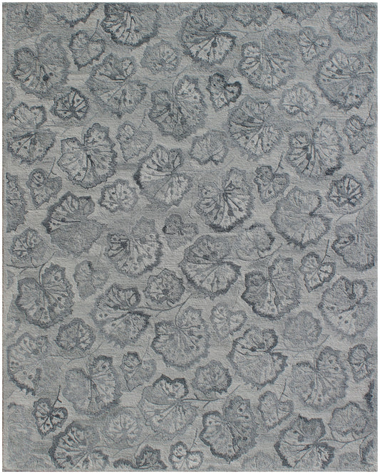 9 x 12 Silver Floral Hand Tufted Non Skid Rug
