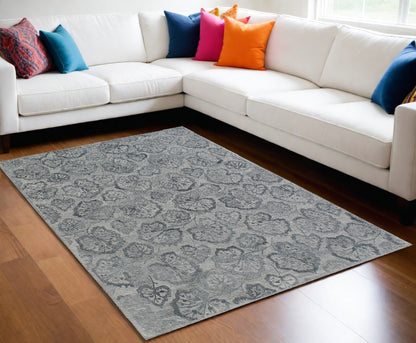 9 x 12 Silver Floral Hand Tufted Non Skid Rug