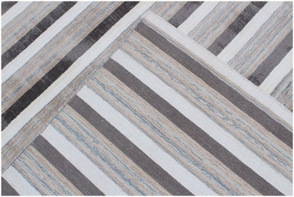 9 x 12 Brown & Ivory Striped Hand Loomed Rug