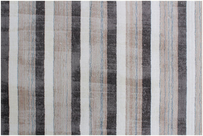 9 x 12 Brown & Ivory Striped Hand Loomed Rug
