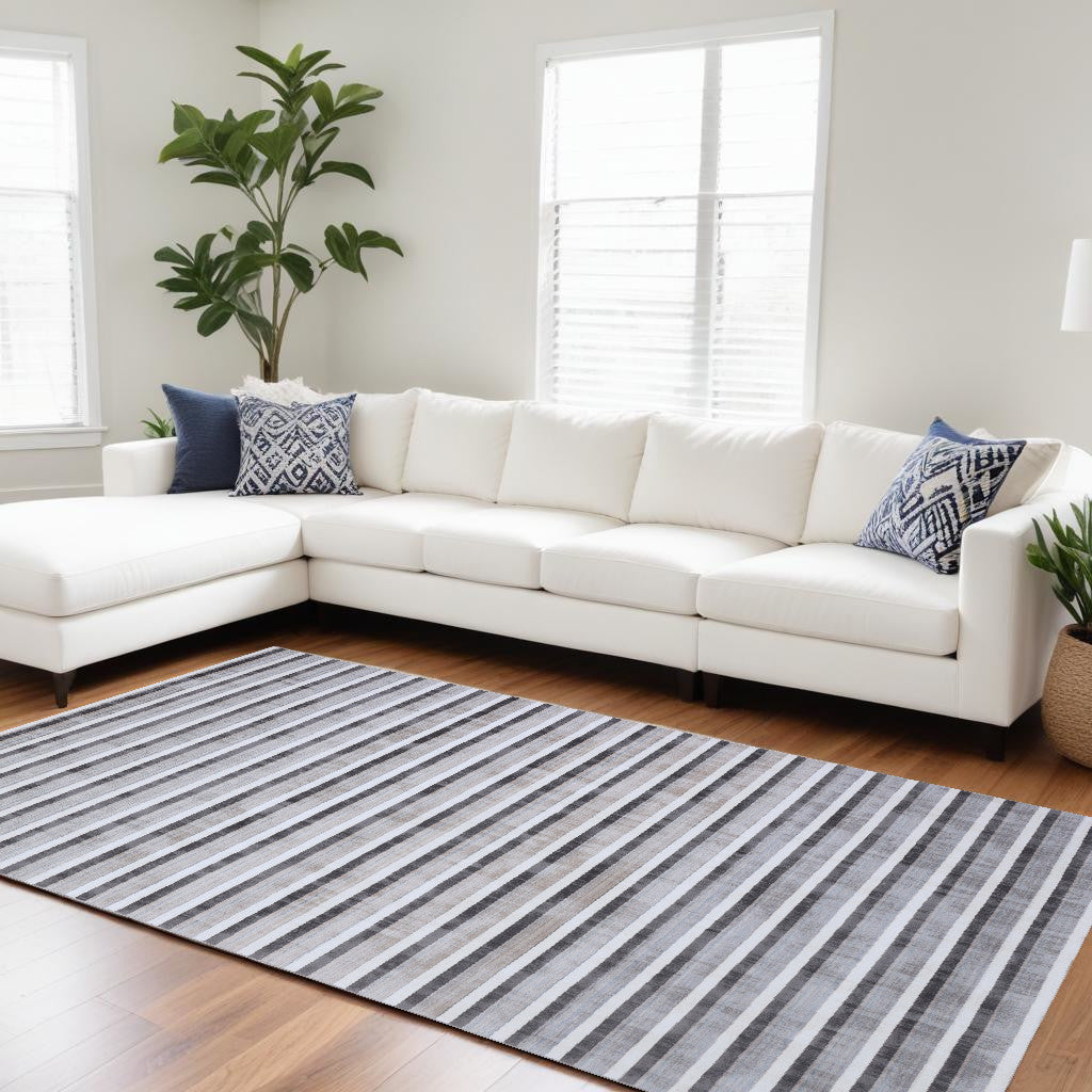 9 x 12 Brown & Ivory Striped Hand Loomed Rug