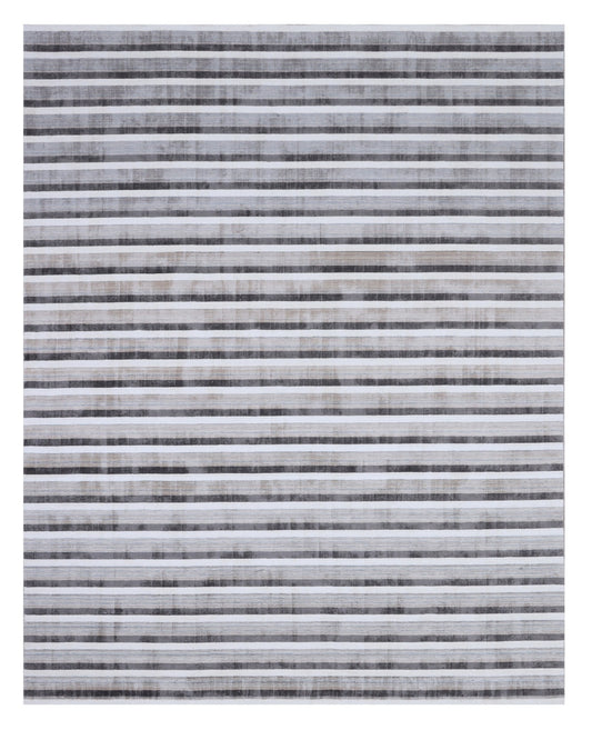 9 x 12 Brown & Ivory Striped Hand Loomed Rug