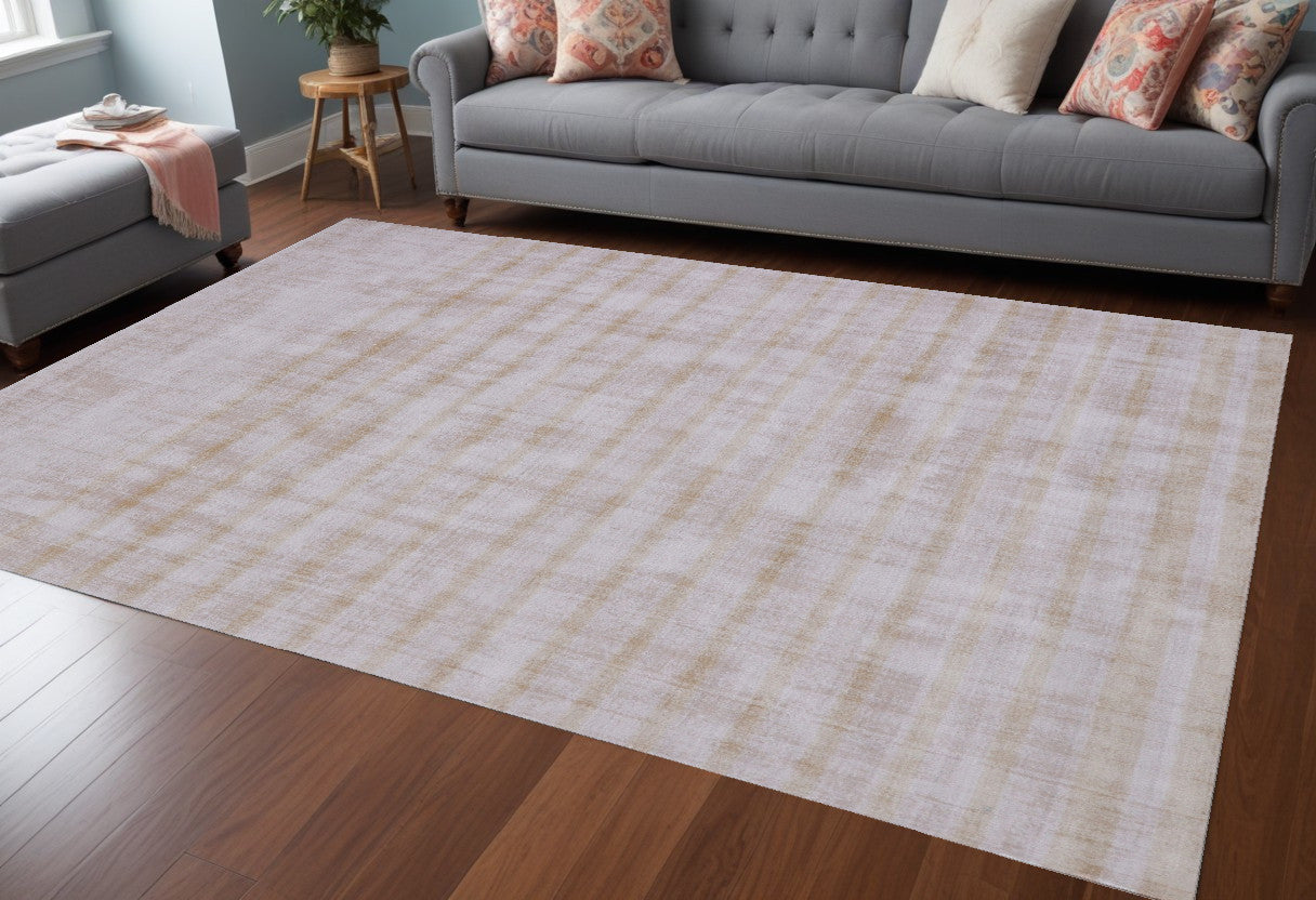 8 x 10 Camel Striped Hand Loomed Rug