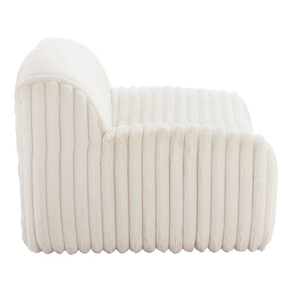 Cream Faux Fur & Upholstered Tufted Lounge Chair