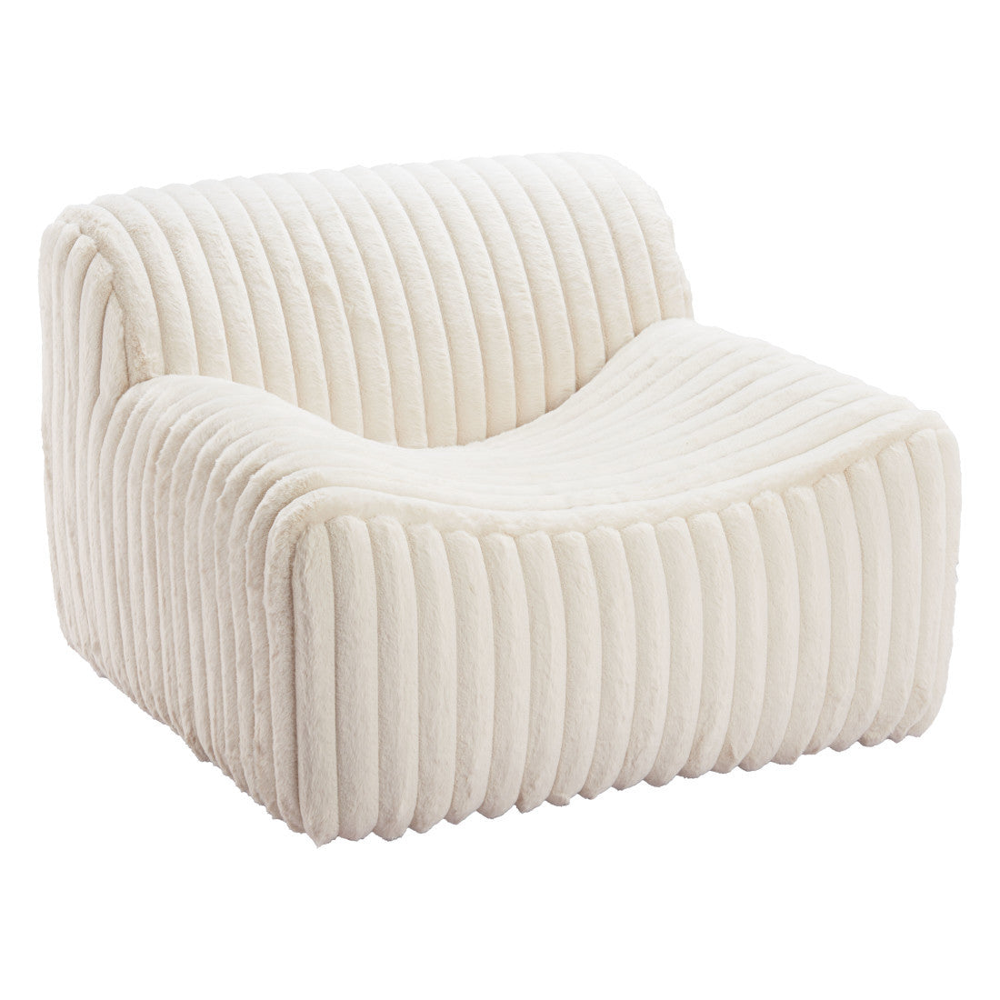 Cream Faux Fur & Upholstered Tufted Lounge Chair