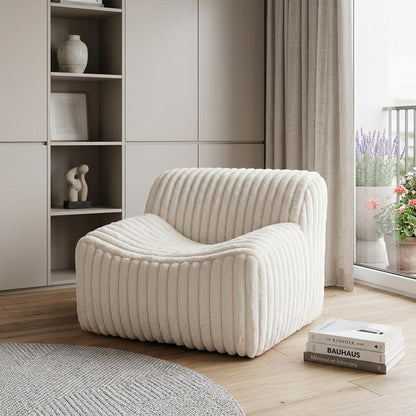 Cream Faux Fur & Upholstered Tufted Lounge Chair
