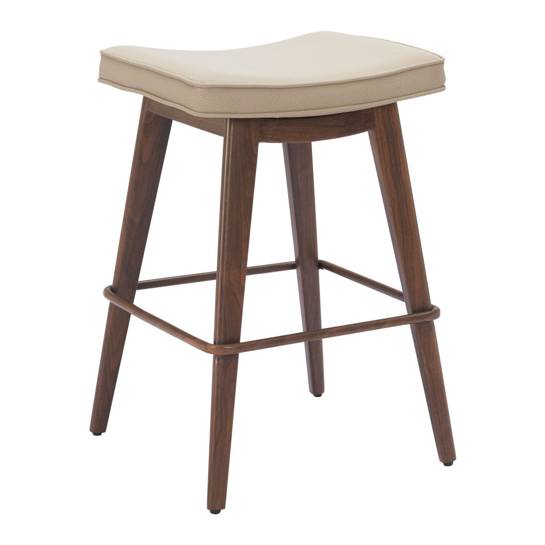 Beige & Walnut Faux Leather & Steel Backless Counter Height Bar Chairs - Set of 2