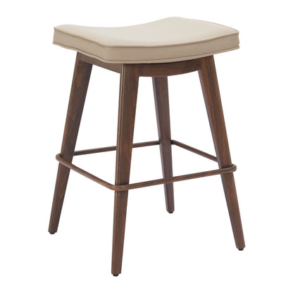 Beige & Walnut Faux Leather & Steel Backless Counter Height Bar Chairs - Set of 2