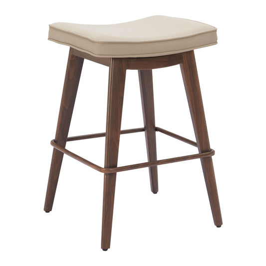 Beige & Walnut Faux Leather & Steel Backless Counter Height Bar Chairs - Set of 2