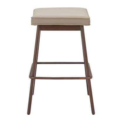 Beige & Walnut Faux Leather & Steel Backless Counter Height Bar Chairs - Set of 2